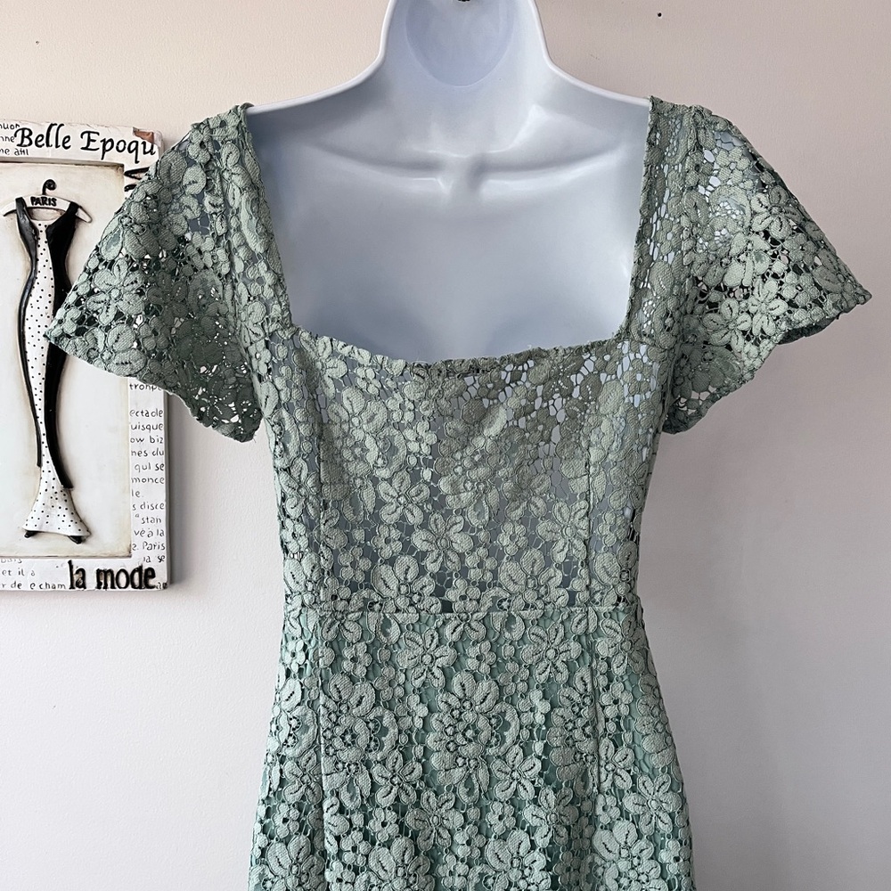Zara Green Romantic Fairycore Feminine Lace Coquette Wedding Guest Midi Dress M - Picture 11 of 14